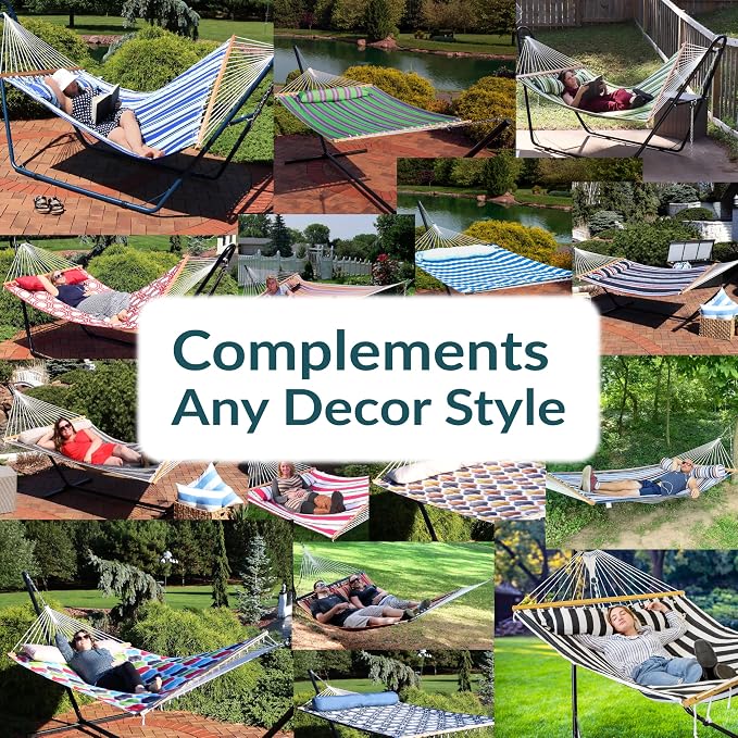 Sunnydaze Quilted Outdoor Hammock with Spreader Bars - Heavy-Duty 450-Pound Capacity Double Hammock for Outside - Catalina Beach - Image 6