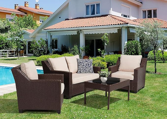 Jeco W00608-B Caoimhe 4 PC Espresso Resin Wicker Conversation Set with in Cushion, OneSize