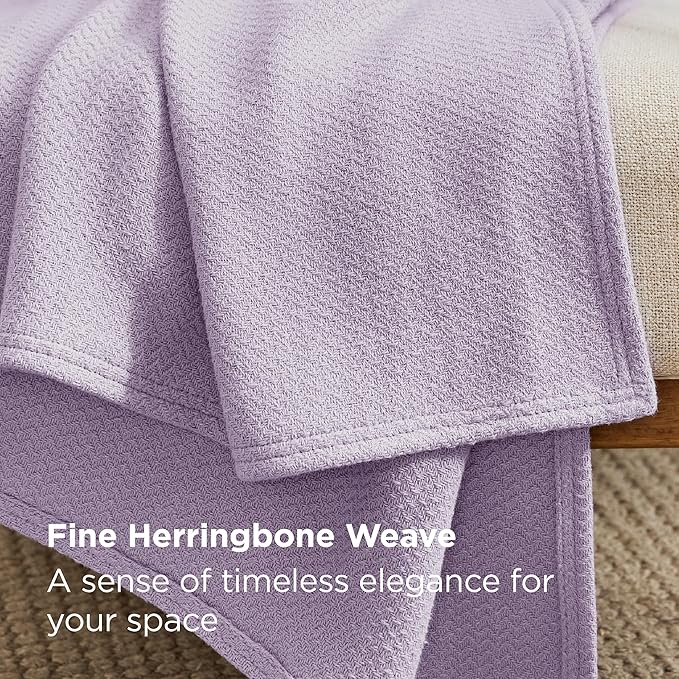 Bedsure GentleSoft 100% Cotton Large Throw Blanket for Couch 50x70 inches - Breathable and Lightweight, Soft Cozy Herringbone Woven Cotton Throw for Summer, Light Purple Office Chair Blanket