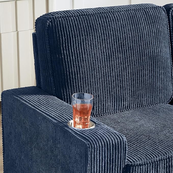 83" Modern Cloud Sofas for Living Room Bedroom, 3 Seat Modular Couch Soft Corduroy Upholstered Loveseat Couches with Cupholders for Home Apartment Office Studio