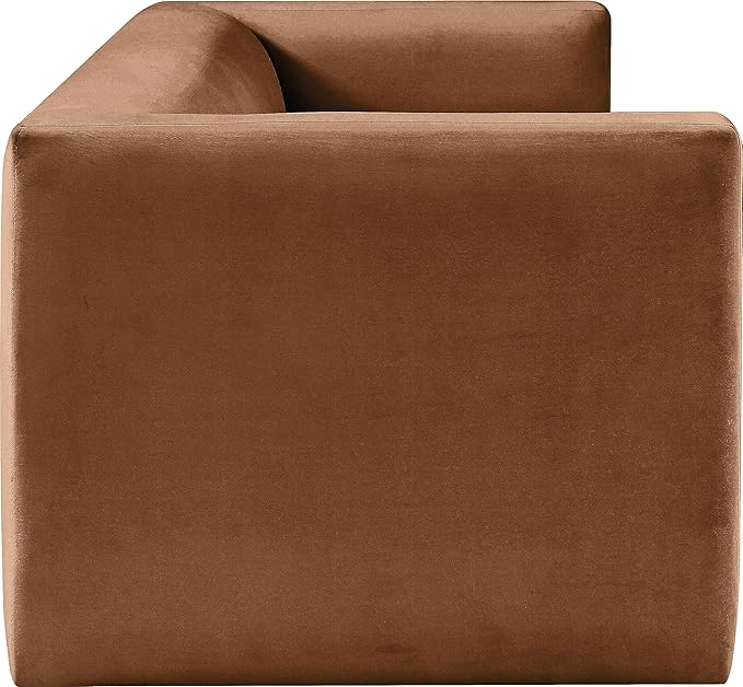 Meridian Furniture 665Saddle-S Henson Collection Modern | Contemporary Velvet Upholstered Sofa with Soft Saddle Brown Velvet, Solid Wood Frame, 89.5" W x 34.5" D x 28" H, Saddle