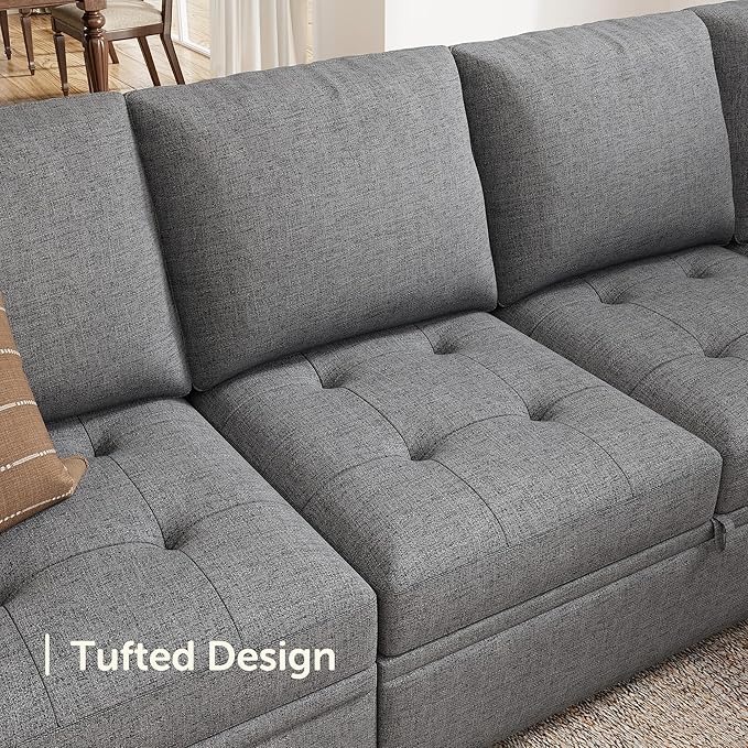 HONBAY Modular Sleeper Sofa with Pull Out Bed Sleeper Loveseat Convertible Sectional Couches for Living Room,Mid Grey