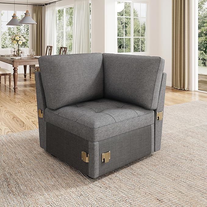 HONBAY Modular Sectional Sleeper Sofa with Pull Out Bed, Corner Seat for Sectional Couch, Grey