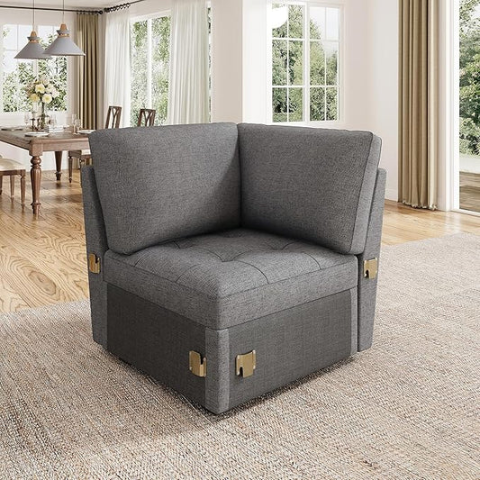 HONBAY Modular Sectional Sleeper Sofa with Pull Out Bed, Corner Seat for Sectional Couch, Grey