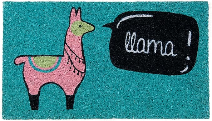 Fisura – Original Coconut Fiber Doormat with Non-Slip PVC Base. Hand-Painted Entrance Mat in Blue and Llama Design. Size 30 x 18 in, Perfect for Doors, Home Décor, and Gifts. by Fisura