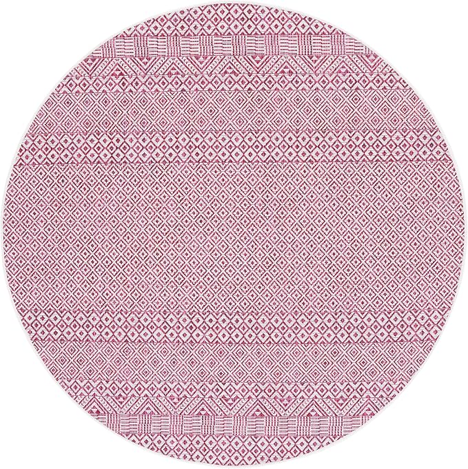 SAFAVIEH Washable Rug Outdoor Courtyard Collection - 6'7" Round, Ivory & Red, Non-Shedding & Easy Cleaning, Ideal for Patio, Backyard, Mudroom (CY8235-55912) - Image 3