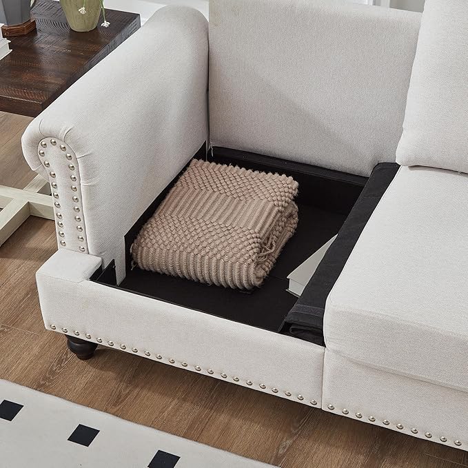 2 Pieses Living Room Sofa Sets Linen Fabric Couch and Loveseat with Nailhead Decor, Soild Wood Legs, Rolled Armrests & Storage ,2PCS Sofas 3 Seaters Couch and Love Seat for Living Room Furniture Sets
