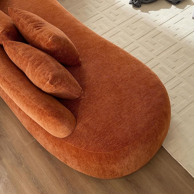 KEIKI 135" L-Shaped Oversized Boucle Sectional Sofa with Right Chaise, Modern 5-Seater Polyester Curved Couch with PU Leather Base & 6 Decorative Pillows, No Assembly Required, for Living Room, Orange