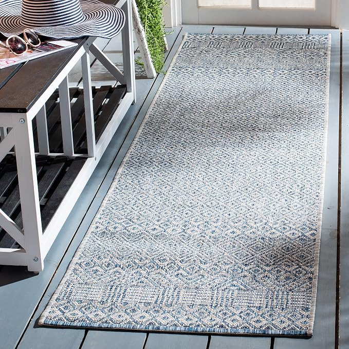 SAFAVIEH Courtyard Collection 2'3" x 14' Grey/Blue CY8235 Indoor/ Outside Waterproof Easy cleansingPatio Backyard Mudroom Runner Mat - Image 2