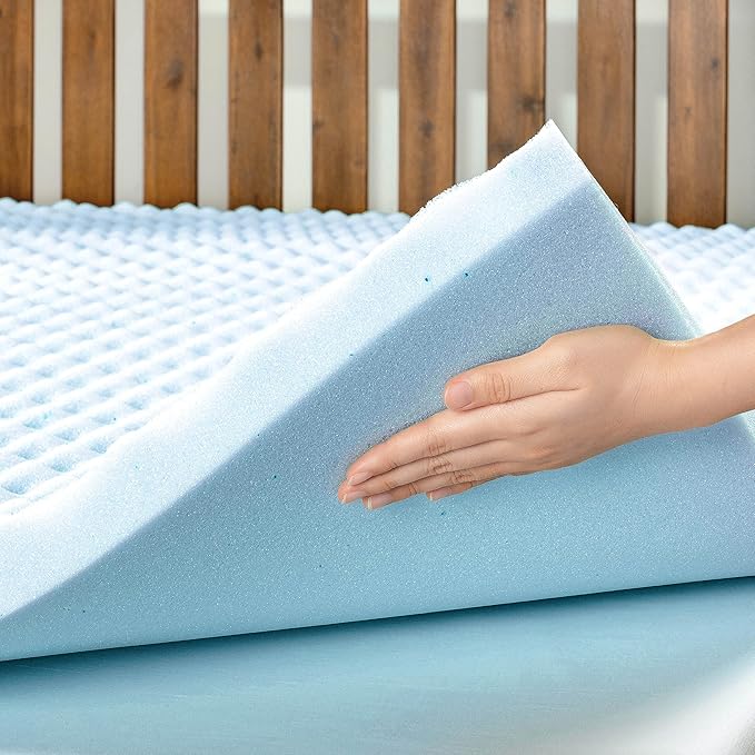 Best Price Mattress 2 Inch Egg Crate Memory Foam, Cooling Gel Infusion, Full Mattress Topper, Dorm Essentials, Blue