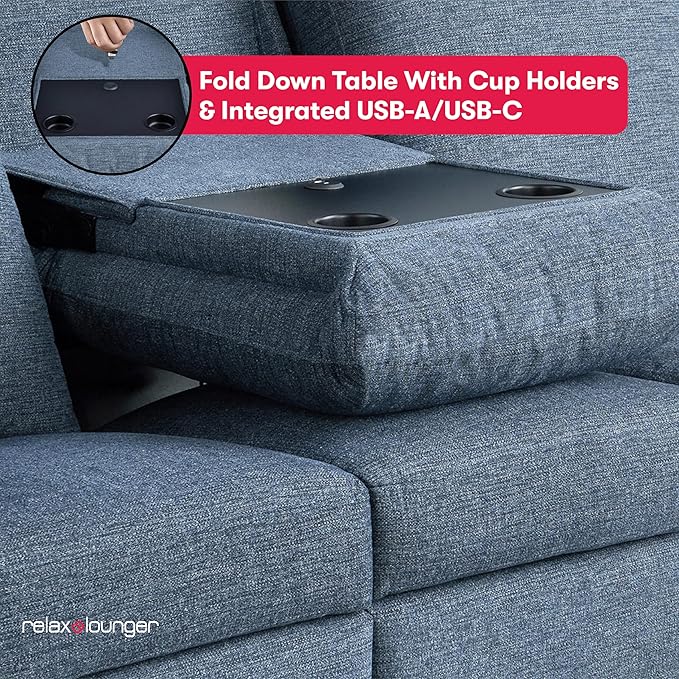 Relax-A-Lounger® Palmdale 79.6" Rocker Manual Pull-Handle Sofa Recliner, Soft Modern, Pocket Coil Comfort, Black Metal Base Leg, Soft Chenille Fabric, Blue