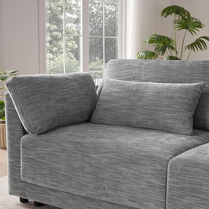 124" L-Shaped Corner Sectional Sofa with Multi-Functional Storage Console for Home Apartment, Luxury Chenille Upholstered Cloud Couches W/Wireless Charger & Ottoman