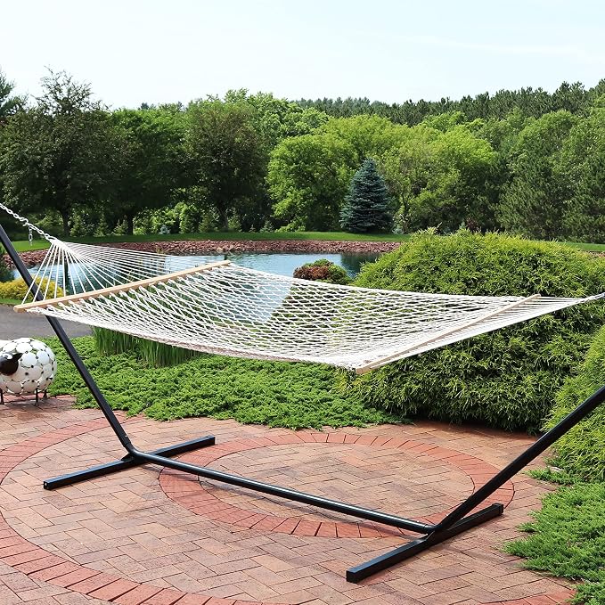 Sunnydaze Cotton Rope Hammock for Outside - 450-Pound Capacity Indoor or Outdoor Hammock with Spreader Bars - Natural - Image 7