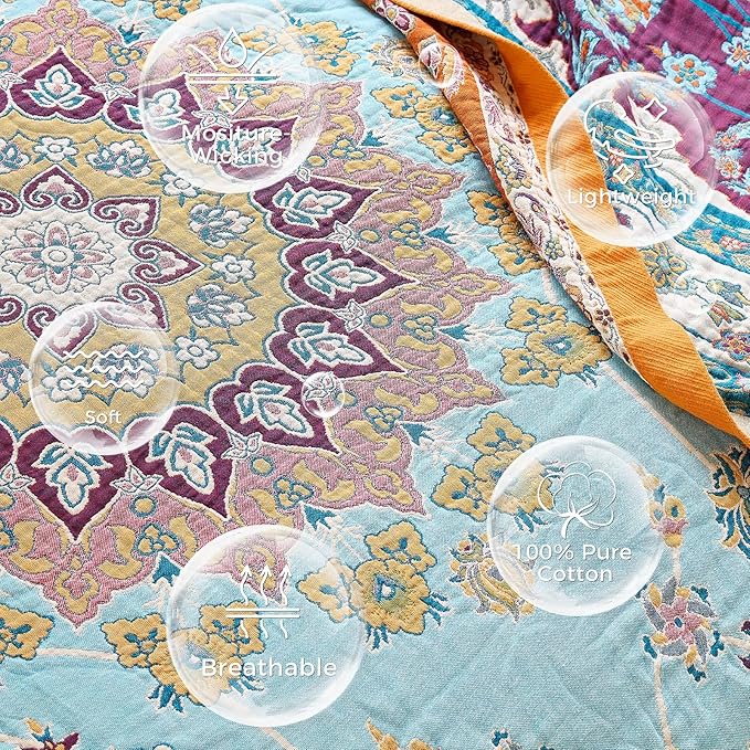 LUTBM Boho Throw Blanket for Bed Cotton Spring Blankets for Bedroom Living Room Twin All Season Lightweight Floral Embroidery Quilt for Couch Sofa Chair 60"x80" Home Decor