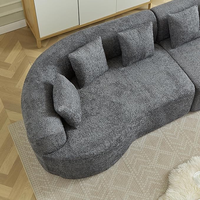 106-Inch Curved Boneless Sofa Couches Compressed 4-Seat Foam Couch for Living Room Bedroom, Boneless Modular Cloud Sofa Curved Floor Couch with 6 Pillows, No Assembly