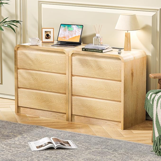 Modern Night Stand with Charging Station, 25" Tall Wood Nightstand Bedside Table with 3 Drawers & USB Ports, Mid-Century End Table for Bedroom (1, Nature Smooth, 3 Drawers) - Image 5