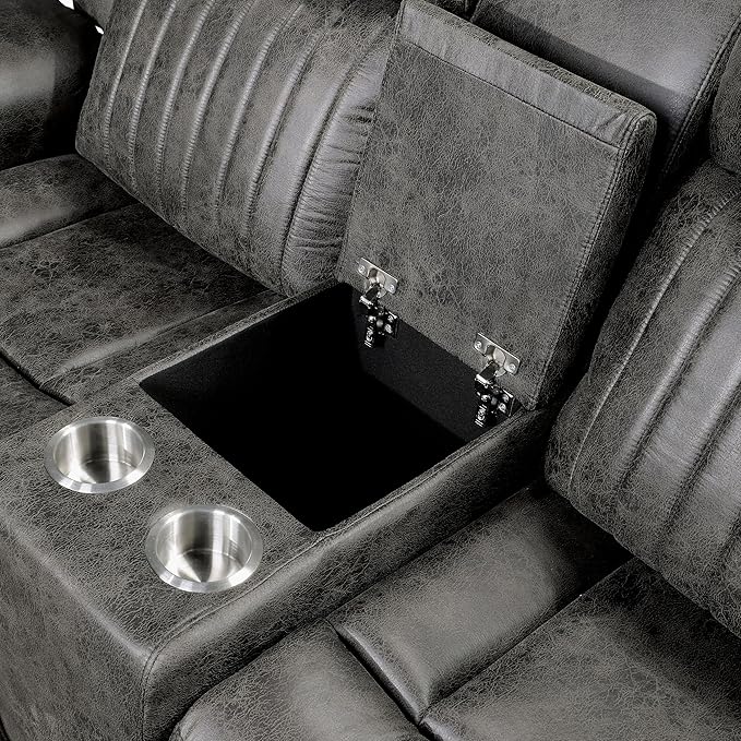 Lexicon Reclining Sectional Couches for Living Room, Modern Sofa, L Shape Sectional Couch with Drop-Down Cup Holders and Storage Arms, Manual Recliner Sectional Sofa, Brownish Gray