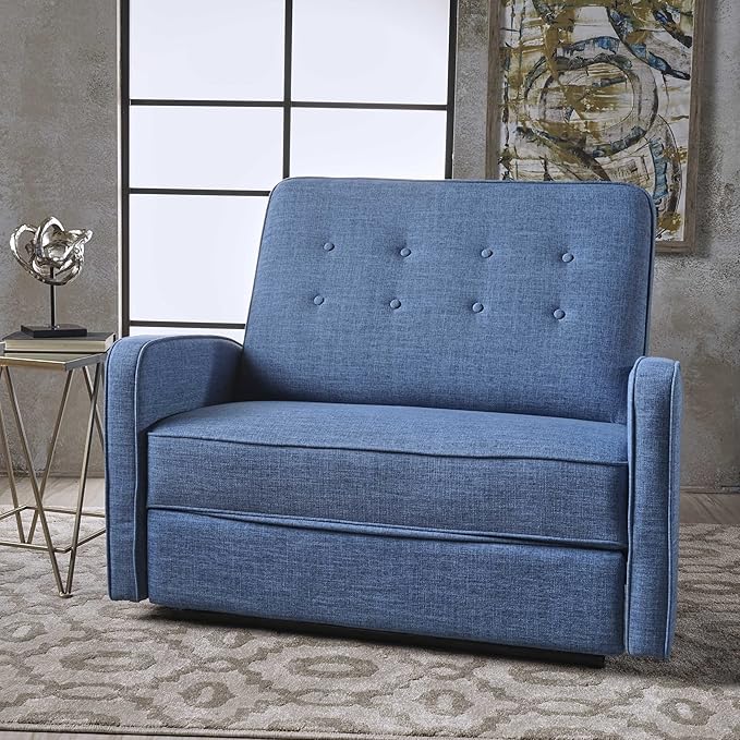 Christopher Knight Home GDFStudio Christopher Knight Home Calliope Buttoned Fabric Reclining Loveseat, Muted Blue / Black