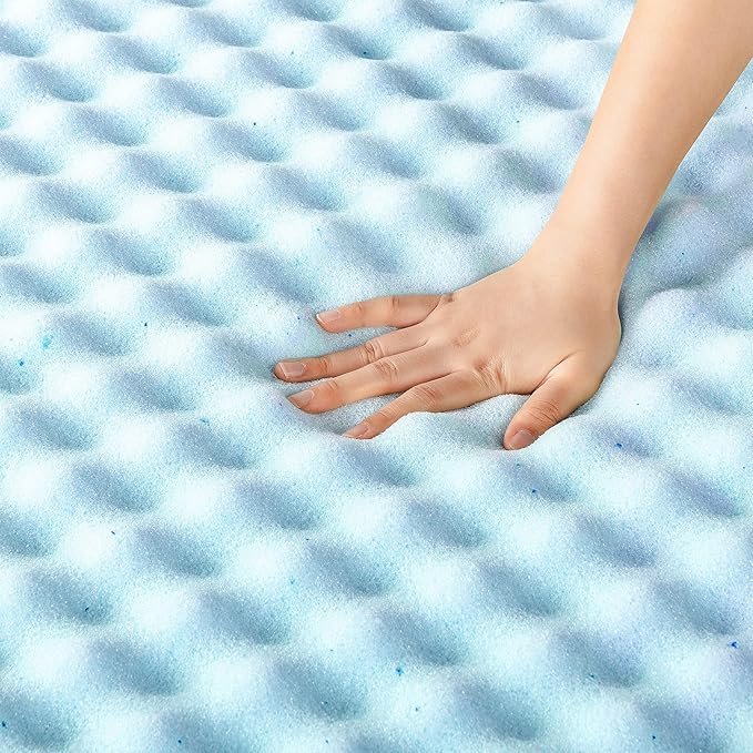 Best Price Mattress 2 Inch Egg Crate Memory Foam, Cooling Gel Infusion, Full Mattress Topper, Dorm Essentials, Blue