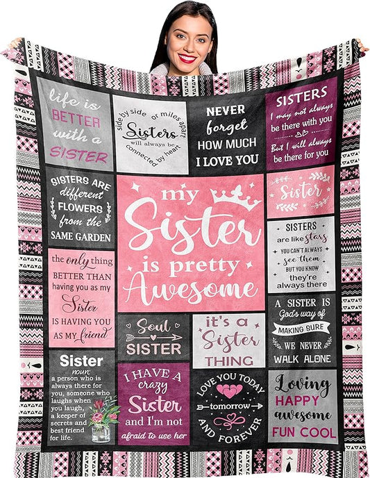 Ruvinzo Sister Gifts, Sisters Birthday Gifts from Sisters, Bestie Gift for Women, Best Friend Birthday Present for Women, Big Sister Gift from Little Sis Blanket 50” x 40”, Soul Sis Presents for Girls