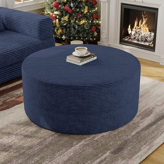 Coffee Table Round Ottoman with High-Resilience Foam Support, Oversized Modular Sectional Sofa Stool for Living Room, Bedroom & Small Spaces, No Assembly Footrest No Assembly (Blue, 32")