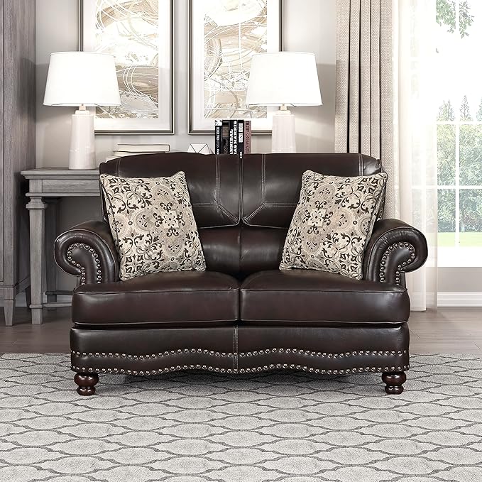 Lexicon Sébastien Breathable Faux Leather Living Room Loveseat, Brown