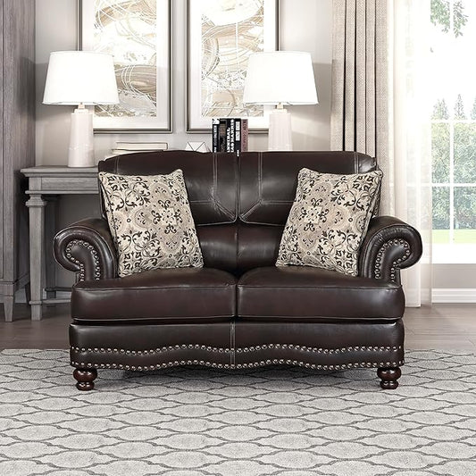 Lexicon Sébastien Breathable Faux Leather Living Room Loveseat, Brown