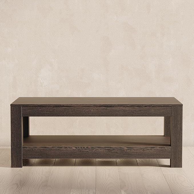 Maven Lane Paulo Coffee Table – 18 Inch Rectange Table with Storage – Brown Solid Wood – Ideal for Living Room and Lounge