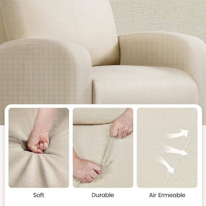 Topeakmart Fabric Recliner Sofa Push Back Recliner Chair Adjustable Modern Single Reclining Chair Upholstered Sofa with Pocket Spring Living Room Bedroom Home Theater Beige