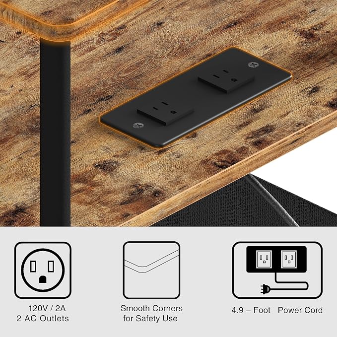 Small Side Table with Charging Station, End Table for Small Spaces, Slim Nightstand with Outlet,Sofa Beside Table, 3-Tier Storage Shelf,Living Room, Bed Room, Rustic Brown - Image 7