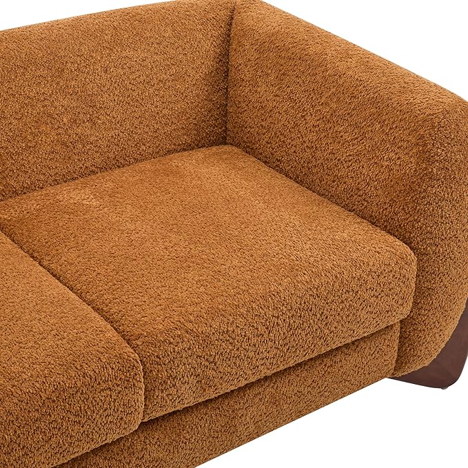 Merax 63 Inch Modern Boucle Upholstered 2-Seater Sofa, Chenille Fabric Loveseat with Solid Wood Legs, Low Profile Small Couch for Living Room, Caramel