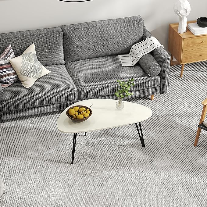 Manora Small Oval Coffee Table White, Modern Coffee Tables for Living Room, Office Coffee Table Small Space, Minimalist Center Table, Tea Table, Easy Assembly