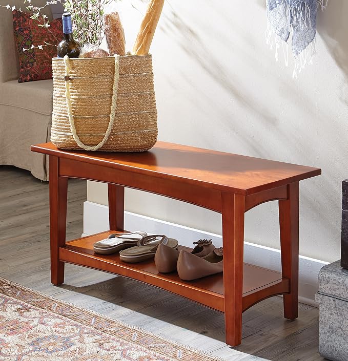 Shaker Cottage Bench in Cherry – Entryway Furniture, Shoes Shelf, Coffee Table, Long Lasting Durability, Easy Assembly, Transitional, Cottage Styling - Image 2