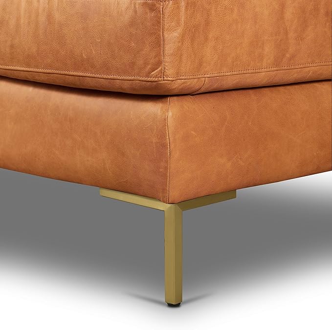 Poly & BARK Calle Left-Facing Sectional in Full-Grain Pure-Aniline Italian Tanned Leather in Cognac Tan and Brass Legs