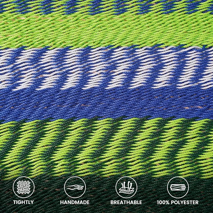 Lazy Daze Hammocks 10.5 FT Double 2 Person Caribbean Rope Hammock, Hand Woven Polyester Hammock with Spreader Bars, for Outside Outdoor Backyard Patio Poolside, 450 LBS Capacity, Blue/Green - Image 3