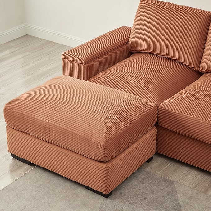 122" Oversized Modular Sectional Sofa Cloud Couch with 2 Ottomans, Comfy Corduroy Upholstered Deep Seat Large U Shaped Lounge Sofa&Couches with Hidden Arm Storage Box
