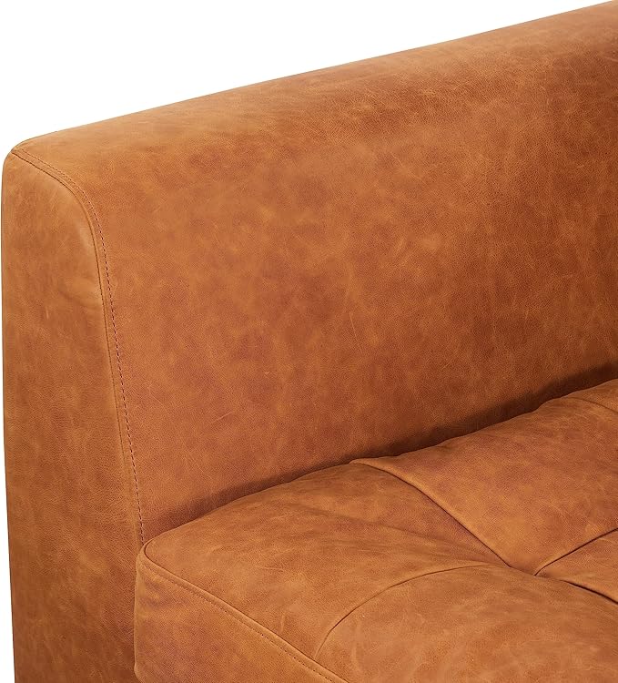 Poly & BARK Calle Right-Facing Sectional in Full-Grain Pure-Aniline Italian Tanned Leather in Cognac Tan and Brass Legs