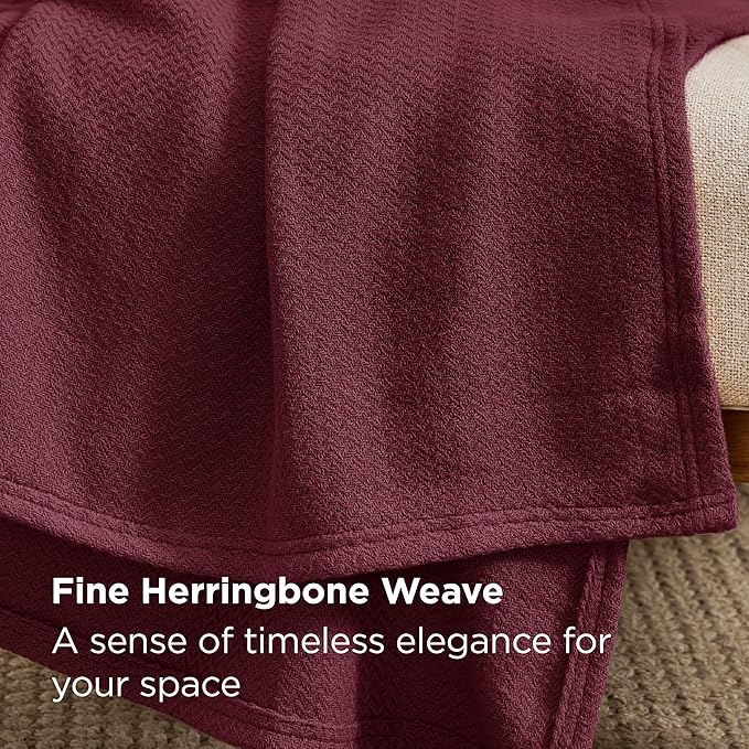 Bedsure GentleSoft 100% Cotton Blanket Twin XL Size for Bed - Breathable and Lightweight, Soft Cozy Textured Herringbone Woven Summer Blanket for College Dorm, Red, 66x90 inches