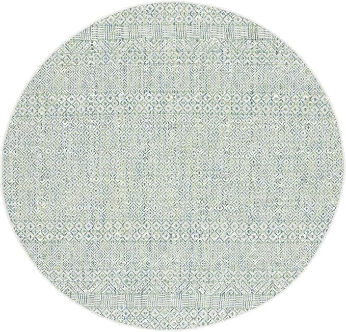 SAFAVIEH Courtyard Collection CY8235 Moroccan Boho Indoor/ Outside Non-Shedding Easy Patio Backyard Porch Deck Mudroom Area, 6'7" Round, Ivory/Green - Image 2