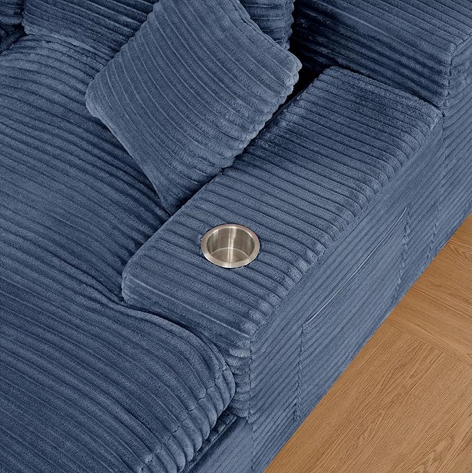 Cloud Compressed Modular Sectional Sofa, Comfy Corduroy Boneless Couch for Living Room, Modern L-Shaped Corner Couch with Cupholders and Extra Wide Chaise Lounge | Deep Seat, 11" Wider Armrest, Side Pockets, High-Resilience Foam, No Assembly Required
