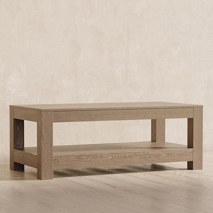 Maven Lane Paulo Coffee Table – 18 Inch Rectange Table with Storage – Grey Solid Wood – Ideal for Living Room and Lounge