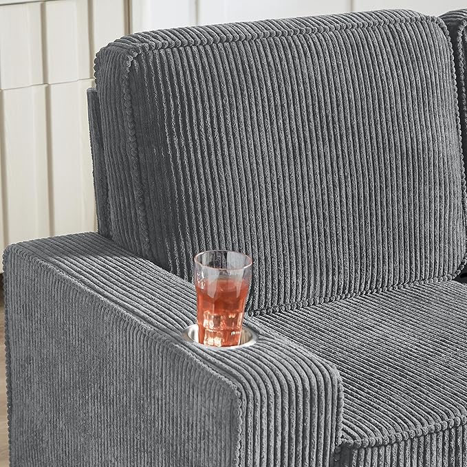 83" Modern Cloud Sofas for Living Room Bedroom, 3 Seat Modular Couch Soft Corduroy Upholstered Loveseat Couches with Cupholders for Home Apartment Office Studio