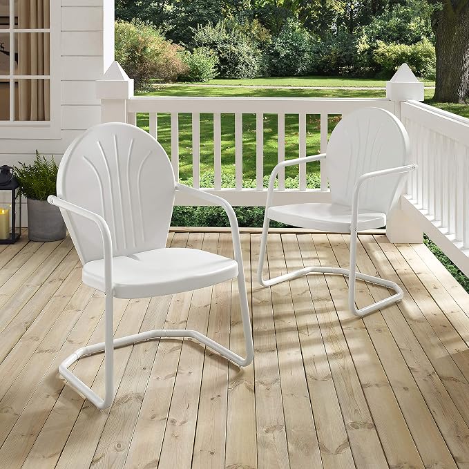 Crosley Furniture Griffith Outdoor Chair, Retro Metal Patio Chairs for Dining, Porch, Deck, Balcony, White - Image 10