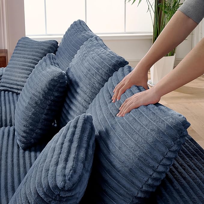 Cloud Compressed Modular Sectional Sofa, Comfy Corduroy Boneless Couch for Living Room, Modern L-Shaped Corner Couch with Cupholders and Extra Wide Chaise Lounge | Deep Seat, 11" Wider Armrest, Side Pockets, High-Resilience Foam, No Assembly Required