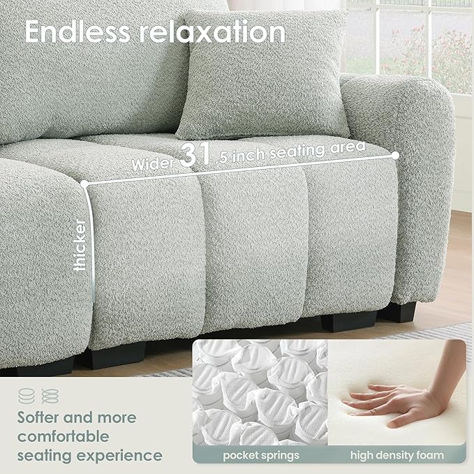 ERYE 110" L-Shaped Sectional Sofa 4 Seat Tufted Sofa Couches with Ottoman, Oversized Tufted Boucle Upholstered Corner Sectional Couch for Living Room Home Apartment