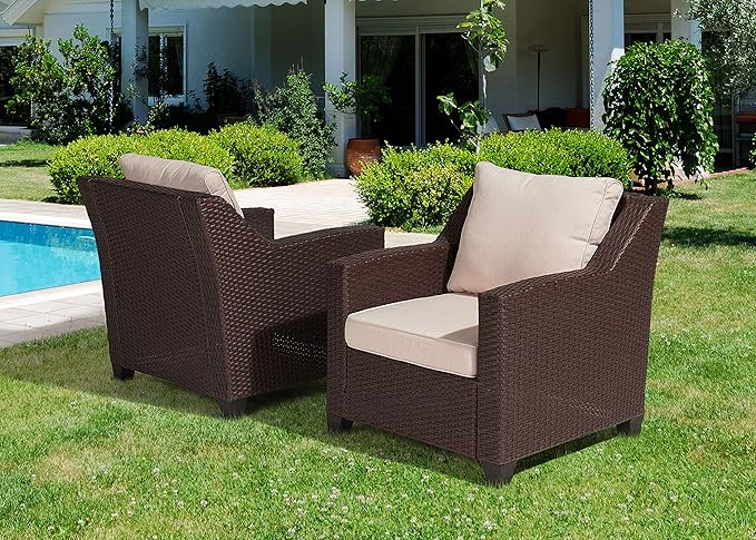 Jeco W00608-B Caoimhe 4 PC Espresso Resin Wicker Conversation Set with in Cushion, OneSize