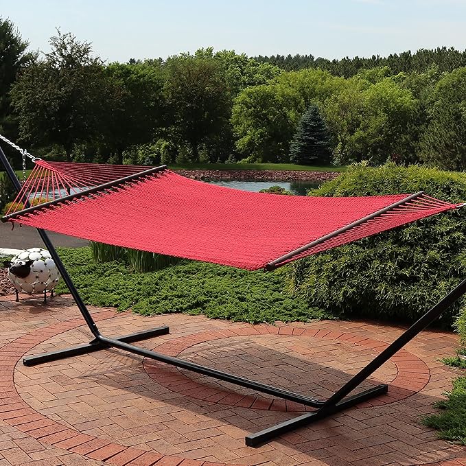 Sunnydaze Soft-Spun Polyester Rope Double Hammock for Outside - 600-Pound Weight Capacity Extra Large Hammock - Red - Image 7
