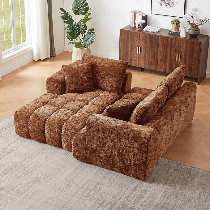 108 Inch Oversized Cloud Modular Sectional Sofa with Left Facing Chaise, L Shaped Floor Lounge Couch, Comfy Tufted Chenille Boneless Sofa with Deep Seat,No Assembly Required for Living Room Office