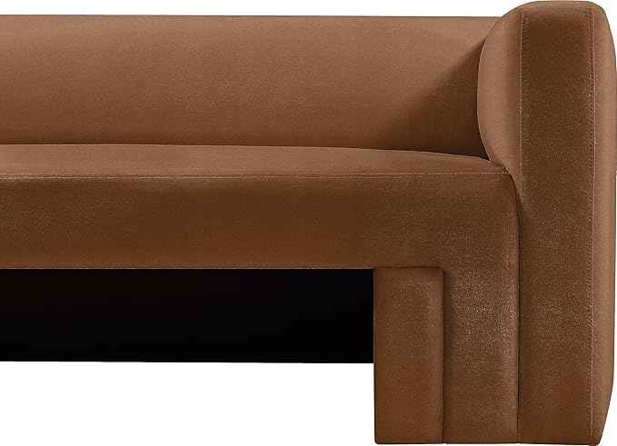 Meridian Furniture 665Saddle-S Henson Collection Modern | Contemporary Velvet Upholstered Sofa with Soft Saddle Brown Velvet, Solid Wood Frame, 89.5" W x 34.5" D x 28" H, Saddle