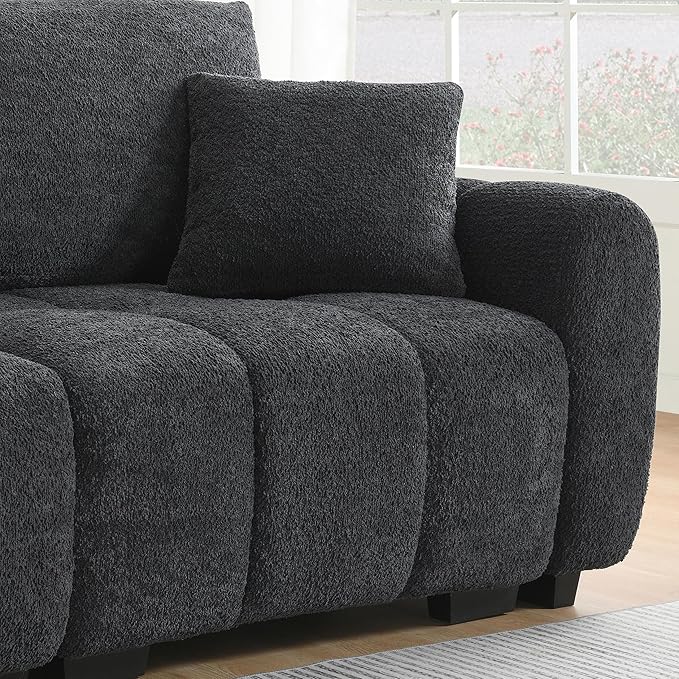 Ball & Cast Modular Sectional Sofa W/Movable Ottoman and 2 Lumbar Pillows,4 Seater L Shaped Couch W/Deep Seat,DIY Combination,Boucle Fabric Upholstered Sofa for Living Room,Apartment,Black+ Gray,110"